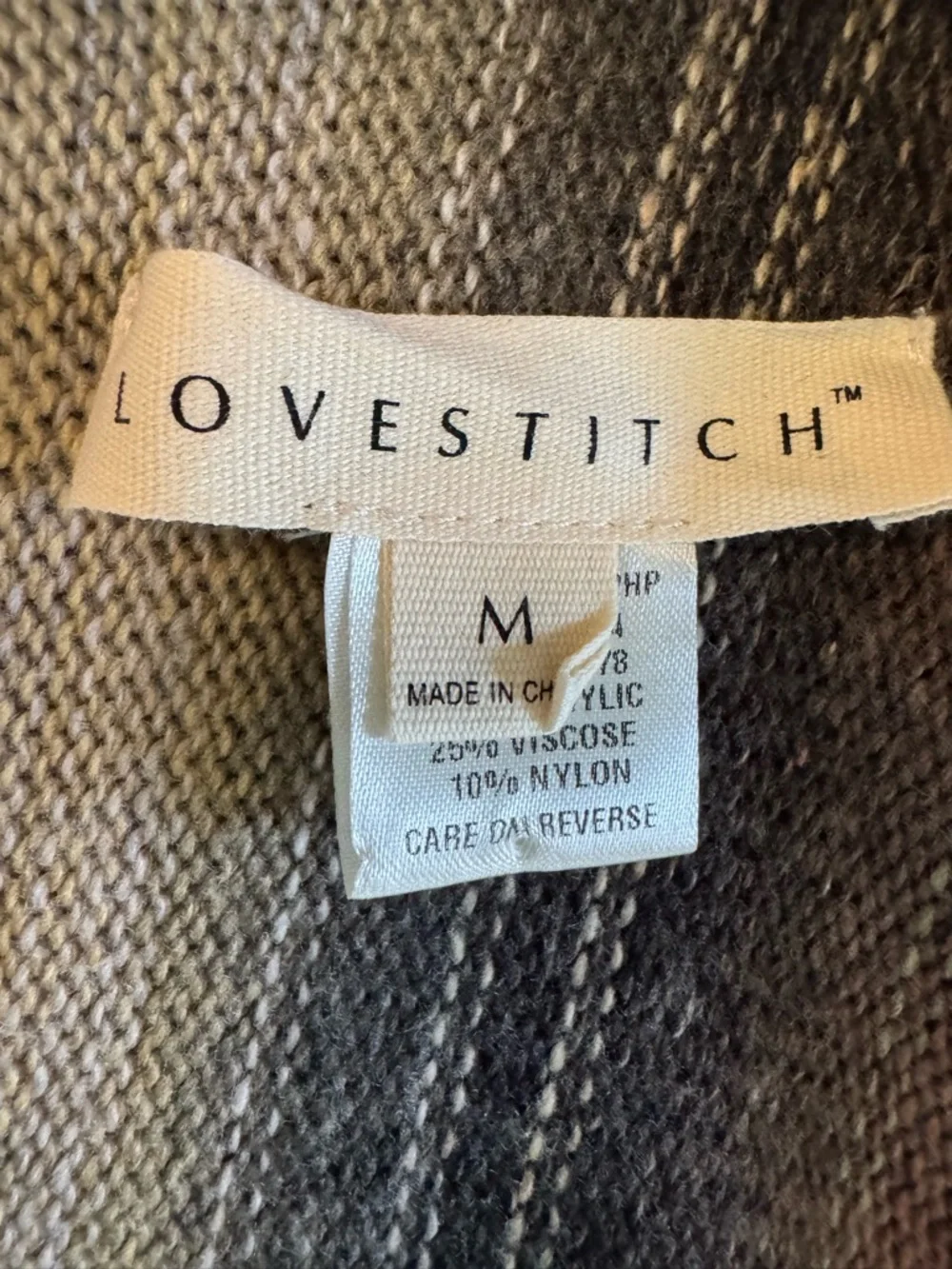 Love Stitch Neutral Striped Knit Cardigan with fringed hem Size M - Picture 7 of 8